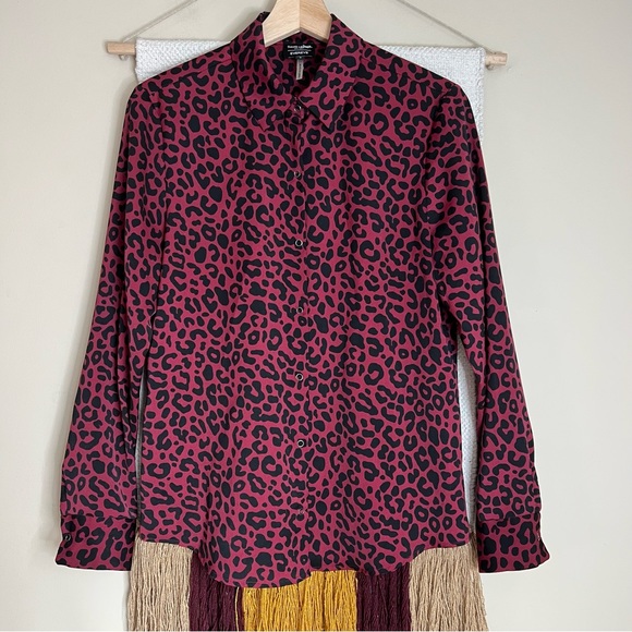 David Lerner Tops - David Lerner Evereve Leopard Print Button Down Long Sleeve Portman Shirt size s
